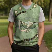 Hawaii Molokai Island Flowers Lei Christmas Knitted V-Neck Vest Kukui Nut Mossy Green LT7 - Polynesian Pride