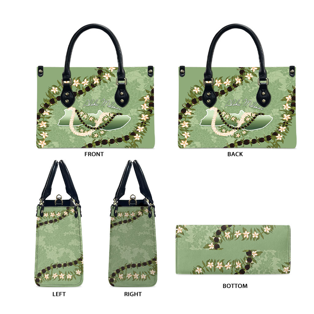 Hawaii Molokai Island Flowers Lei Leather Bag Kukui Nut Mossy Green LT7 - Polynesian Pride