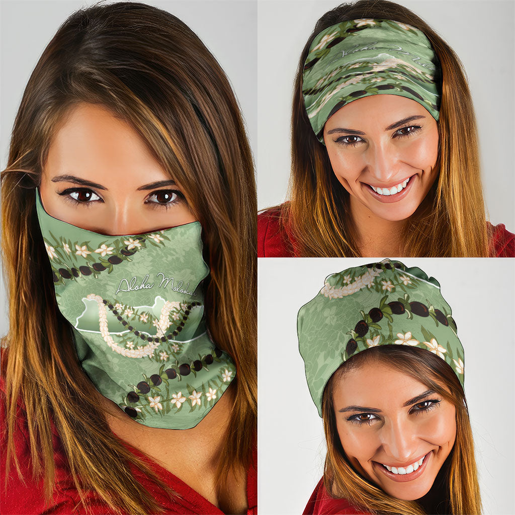 Hawaii Molokai Island Flowers Lei Neck Gaiter Kukui Nut Mossy Green LT7 - Polynesian Pride