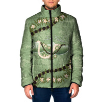Hawaii Molokai Island Flowers Lei Padded Jacket Kukui Nut Mossy Green LT7 Men Moss Green - Polynesian Pride