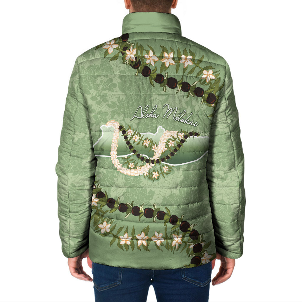 Hawaii Molokai Island Flowers Lei Padded Jacket Kukui Nut Mossy Green LT7 - Polynesian Pride
