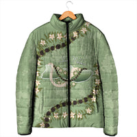 Hawaii Molokai Island Flowers Lei Padded Jacket Kukui Nut Mossy Green LT7 - Polynesian Pride