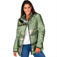 Hawaii Molokai Island Flowers Lei Padded Jacket Kukui Nut Mossy Green LT7 Women Moss Green - Polynesian Pride