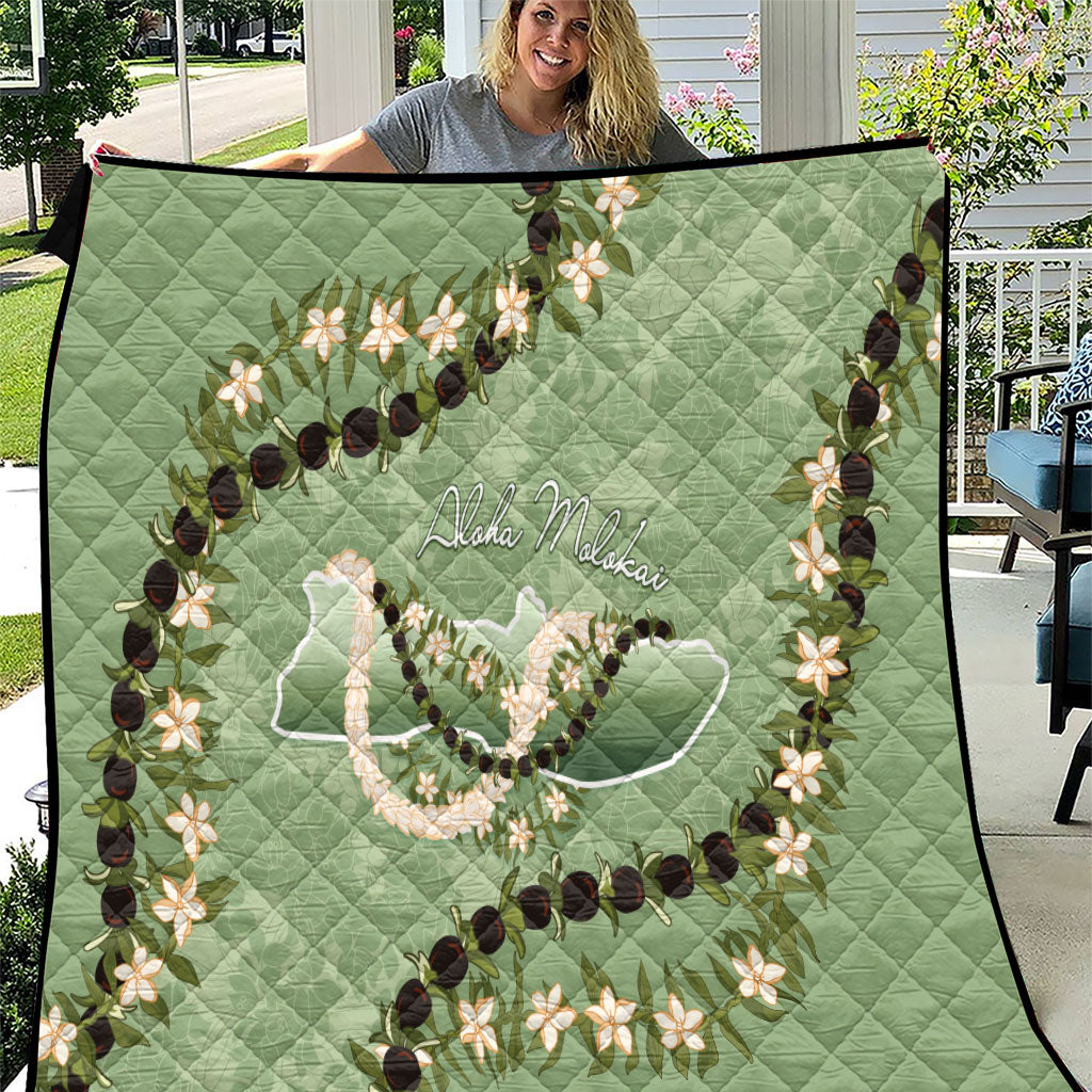 Hawaii Molokai Island Flowers Lei Quilt Kukui Nut Mossy Green LT7 Moss Green - Polynesian Pride