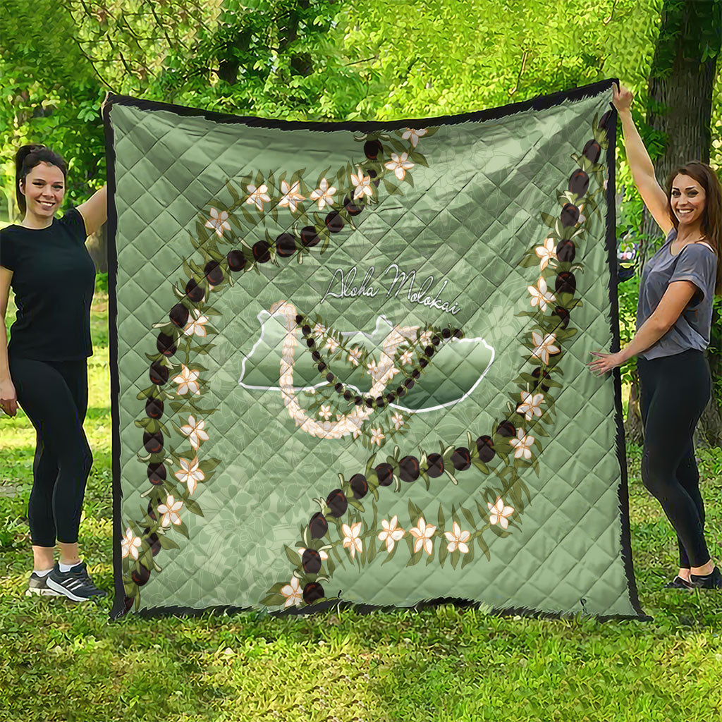Hawaii Molokai Island Flowers Lei Quilt Kukui Nut Mossy Green LT7 - Polynesian Pride