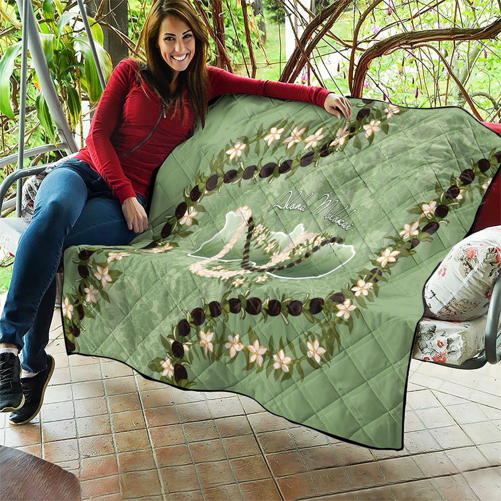 Hawaii Molokai Island Flowers Lei Quilt Kukui Nut Mossy Green LT7 - Polynesian Pride