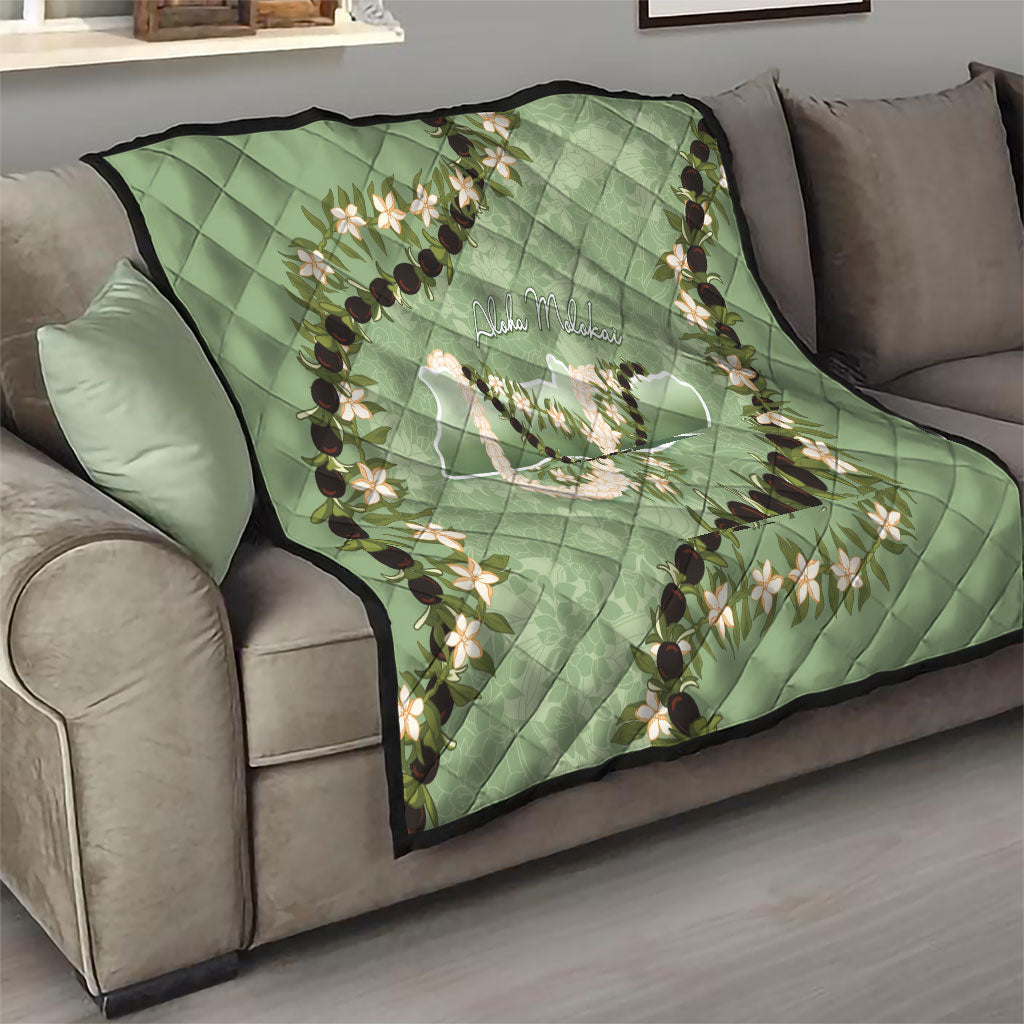 Hawaii Molokai Island Flowers Lei Quilt Kukui Nut Mossy Green LT7 - Polynesian Pride