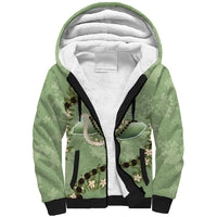 Hawaii Molokai Island Flowers Lei Sherpa Hoodie Kukui Nut Mossy Green LT7 Unisex Moss Green - Polynesian Pride