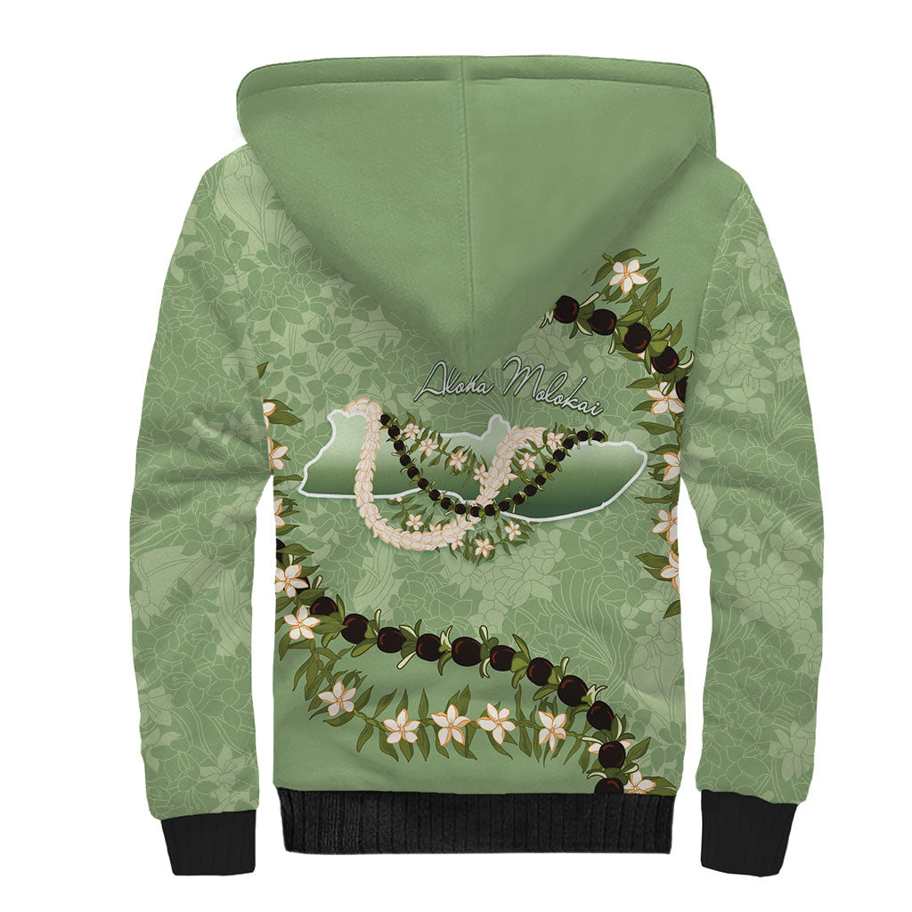 Hawaii Molokai Island Flowers Lei Sherpa Hoodie Kukui Nut Mossy Green LT7 - Polynesian Pride