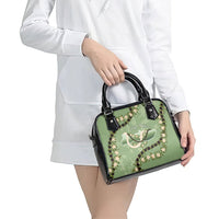 Hawaii Molokai Island Flowers Lei Shoulder Handbag Kukui Nut Mossy Green LT7 - Polynesian Pride