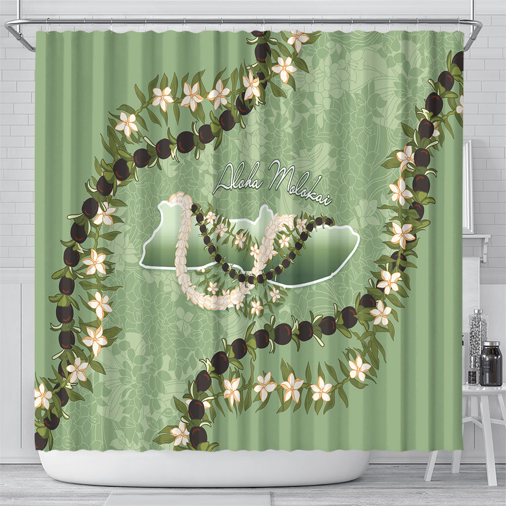 Hawaii Molokai Island Flowers Lei Shower Curtain Kukui Nut Mossy Green LT7 - Polynesian Pride