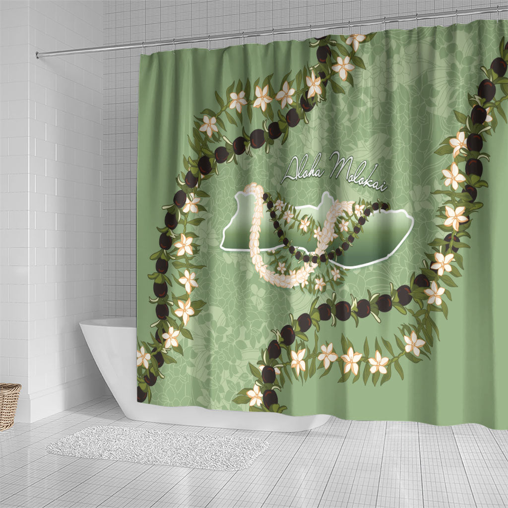 Hawaii Molokai Island Flowers Lei Shower Curtain Kukui Nut Mossy Green LT7 - Polynesian Pride