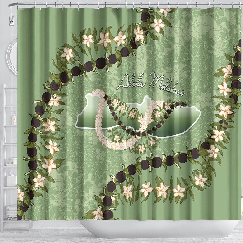 Hawaii Molokai Island Flowers Lei Shower Curtain Kukui Nut Mossy Green LT7 - Polynesian Pride