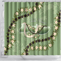 Hawaii Molokai Island Flowers Lei Shower Curtain Kukui Nut Mossy Green LT7 - Polynesian Pride
