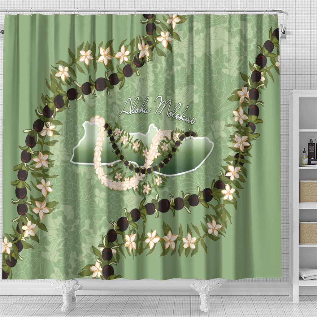Hawaii Molokai Island Flowers Lei Shower Curtain Kukui Nut Mossy Green LT7 - Polynesian Pride
