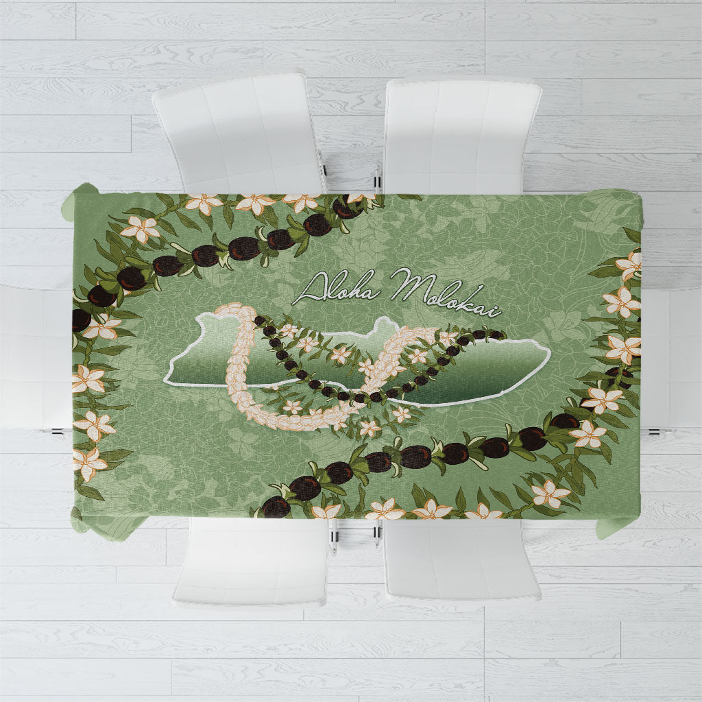 Hawaii Molokai Island Flowers Lei Tablecloth Kukui Nut Mossy Green LT7 Moss Green - Polynesian Pride