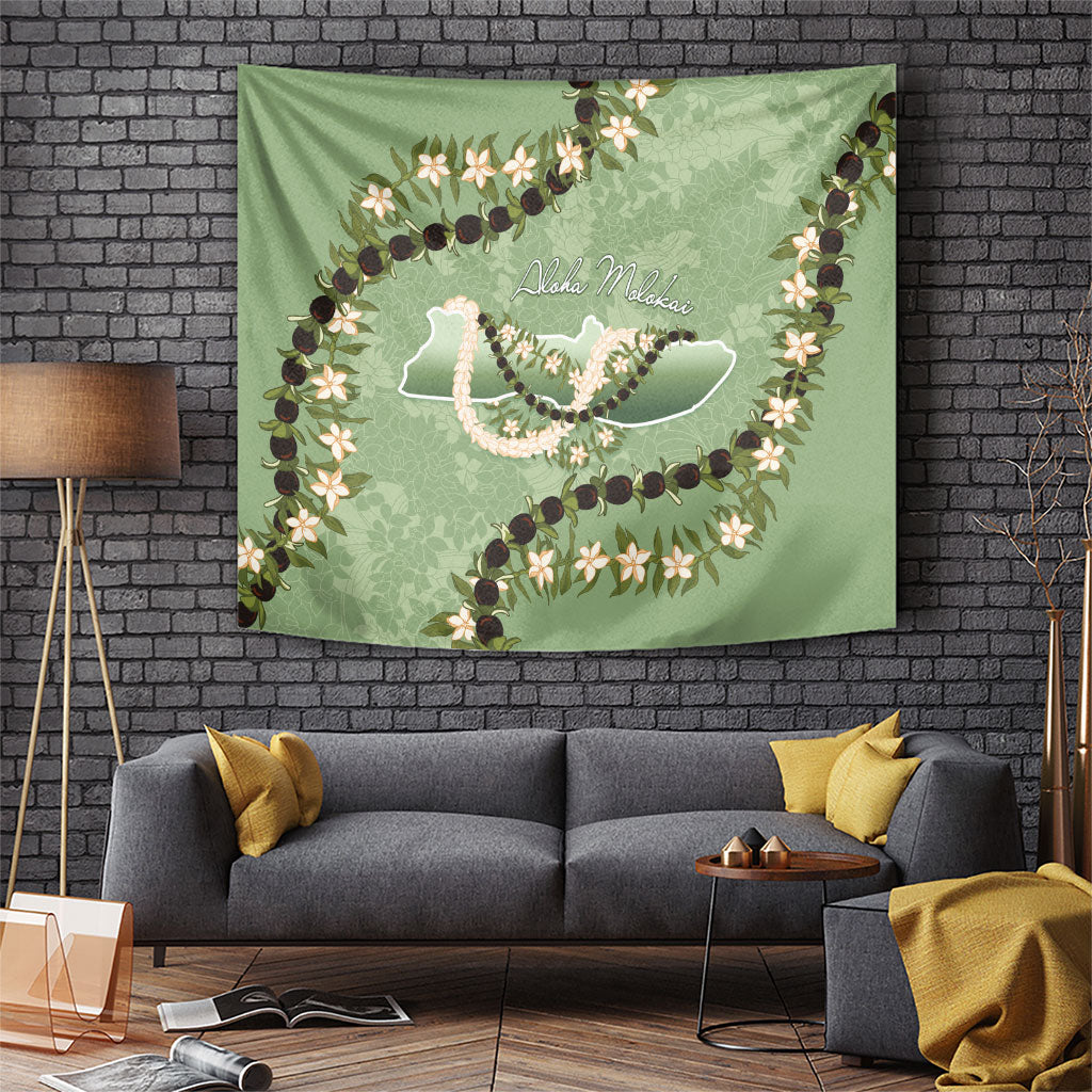 Hawaii Molokai Island Flowers Lei Tapestry Kukui Nut Mossy Green LT7 Moss Green - Polynesian Pride