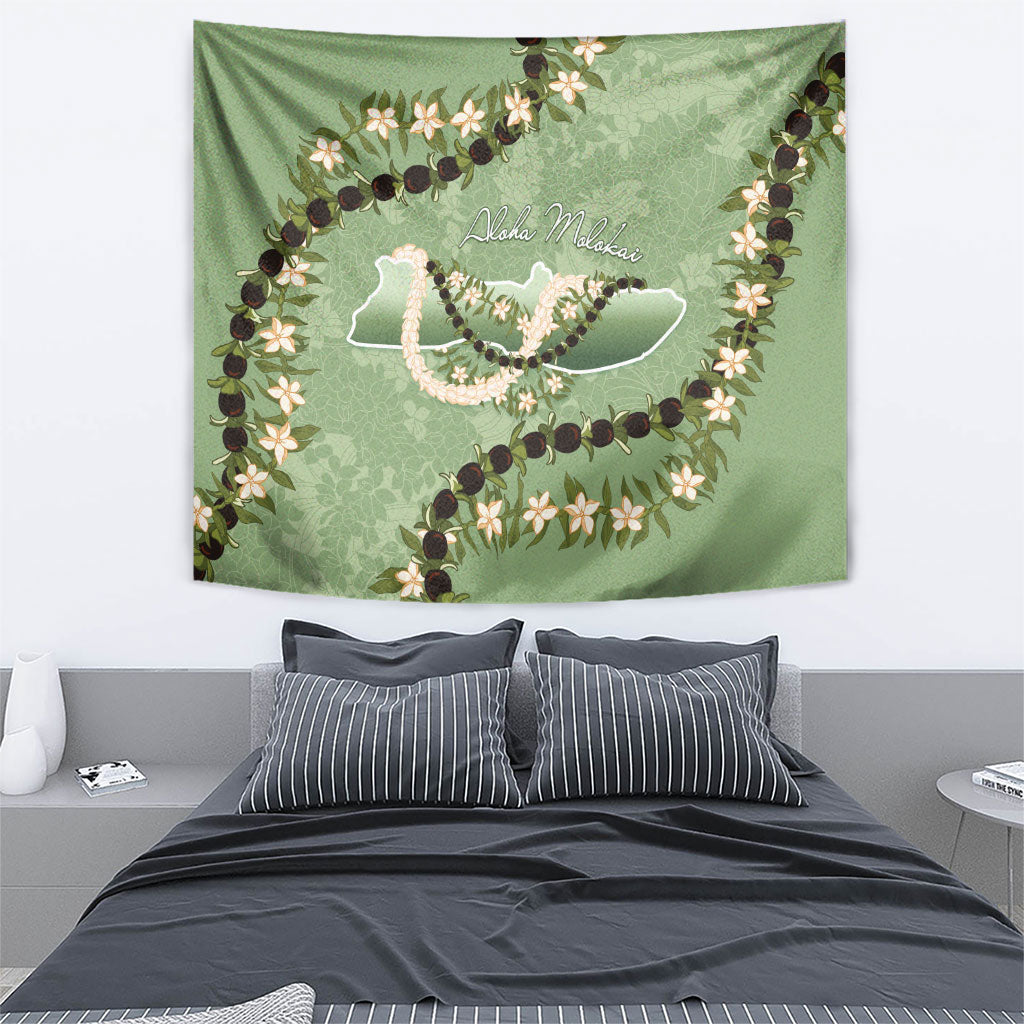 Hawaii Molokai Island Flowers Lei Tapestry Kukui Nut Mossy Green LT7 - Polynesian Pride