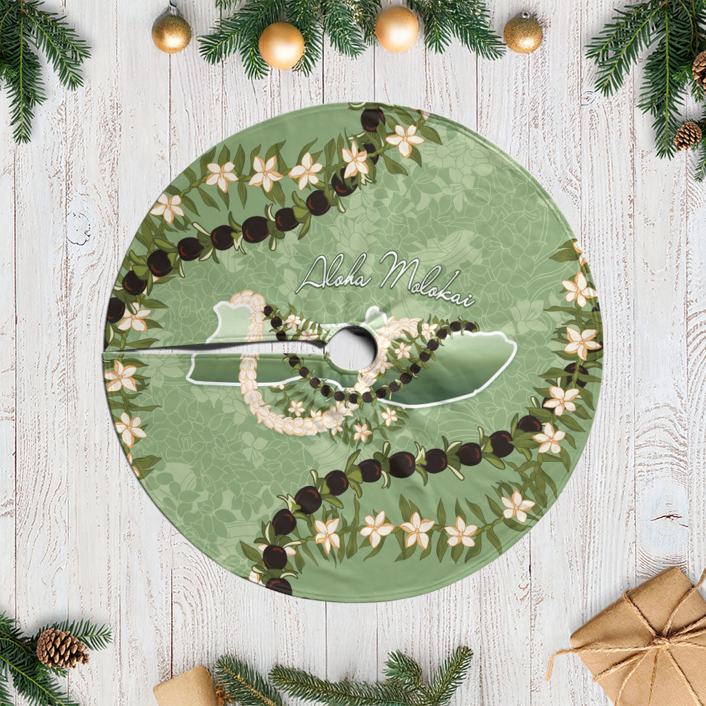 Hawaii Molokai Island Flowers Lei Tree Skirt Kukui Nut Mossy Green