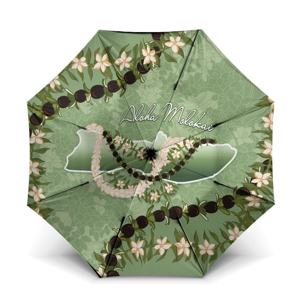 Hawaii Molokai Island Flowers Lei Umbrella Kukui Nut Mossy Green LT7 One Size Folded 11.42 inch Opened Diameter 37.4 inch Moss Green - Polynesian Pride