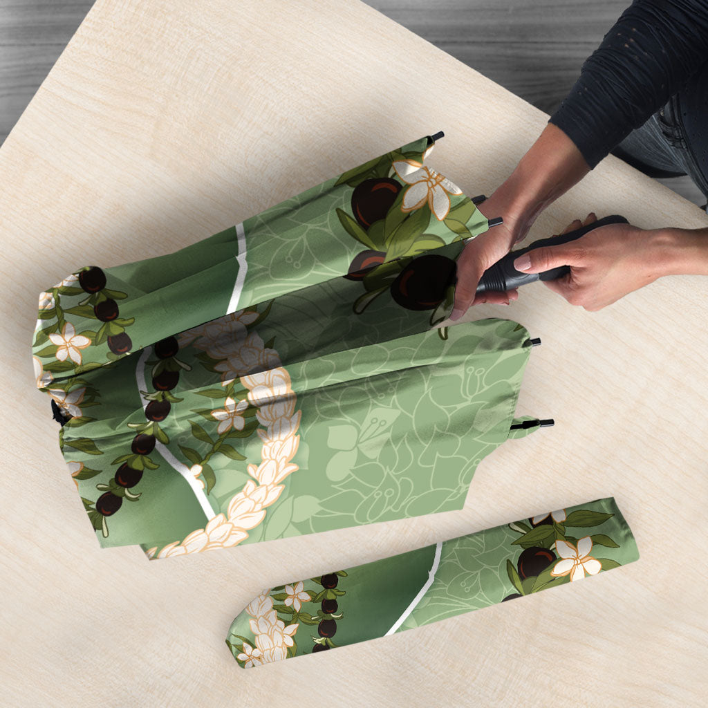 Hawaii Molokai Island Flowers Lei Umbrella Kukui Nut Mossy Green LT7 - Polynesian Pride