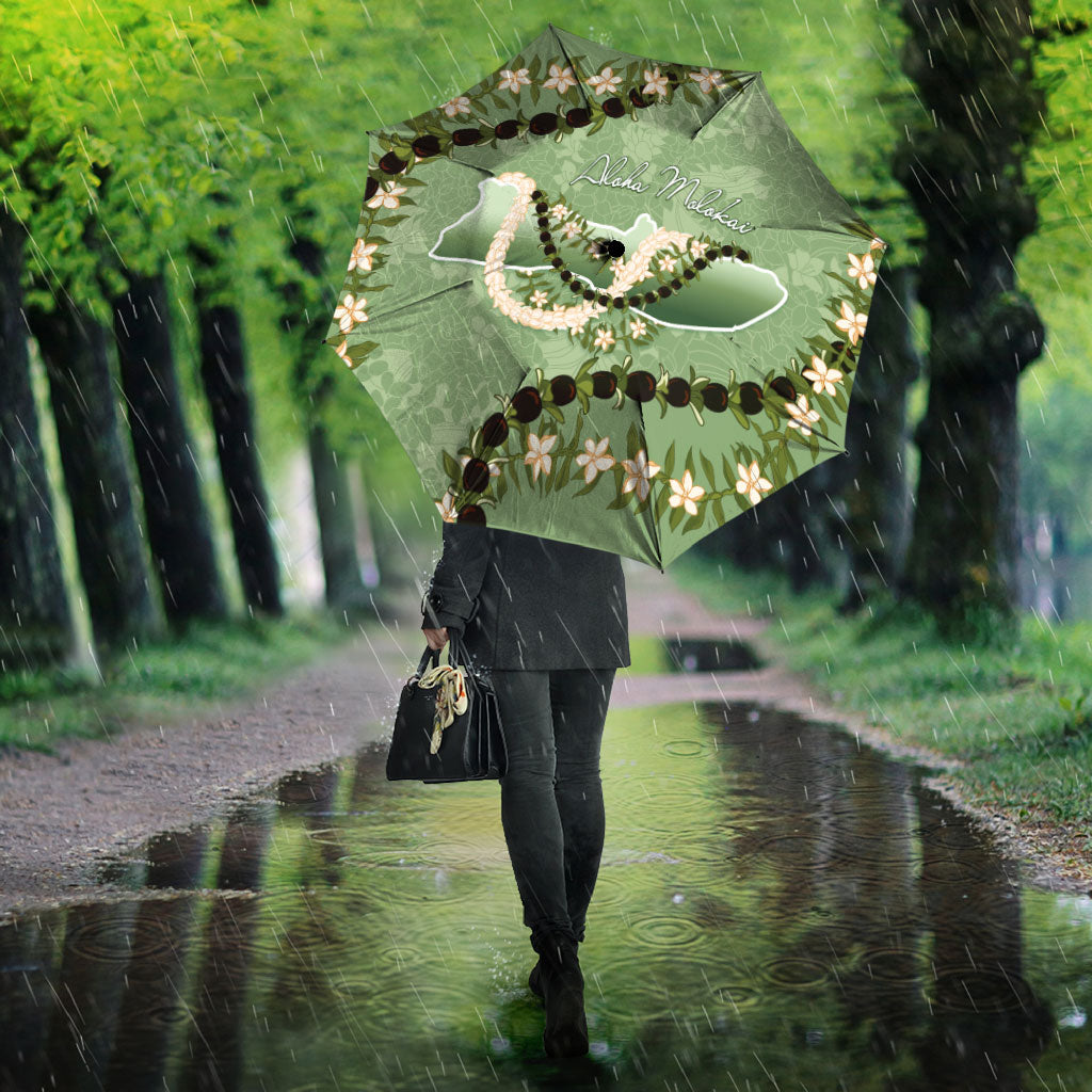Hawaii Molokai Island Flowers Lei Umbrella Kukui Nut Mossy Green LT7 - Polynesian Pride