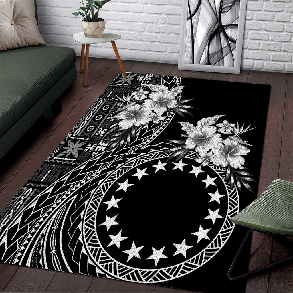 Kia Orana Cook Islands Area Rug Tiare and Stars LT7 Black - Polynesian Pride
