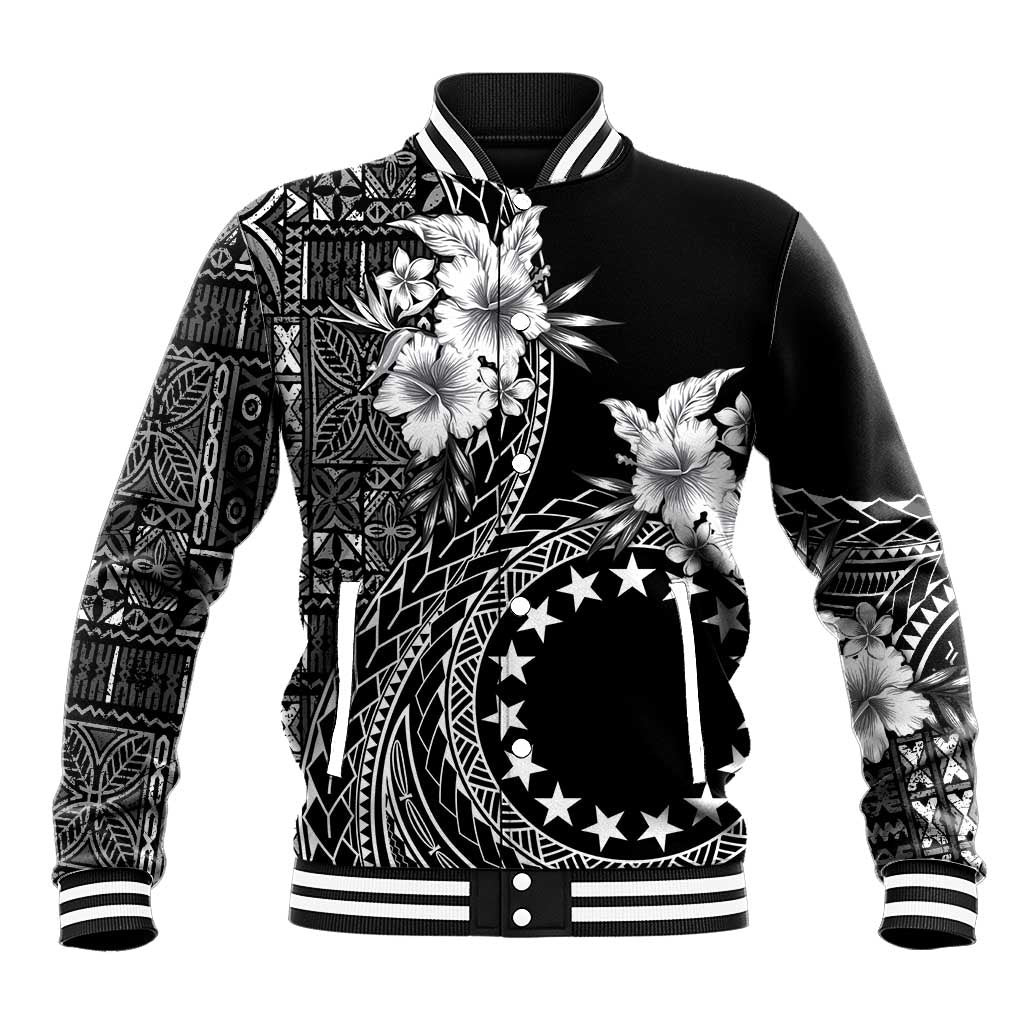 Kia Orana Cook Islands Baseball Jacket Tiare and Stars LT7 Unisex Black - Polynesian Pride