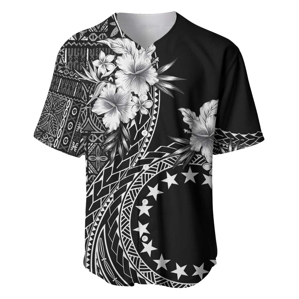 Kia Orana Cook Islands Baseball Jersey Tiare and Stars LT7 Black - Polynesian Pride