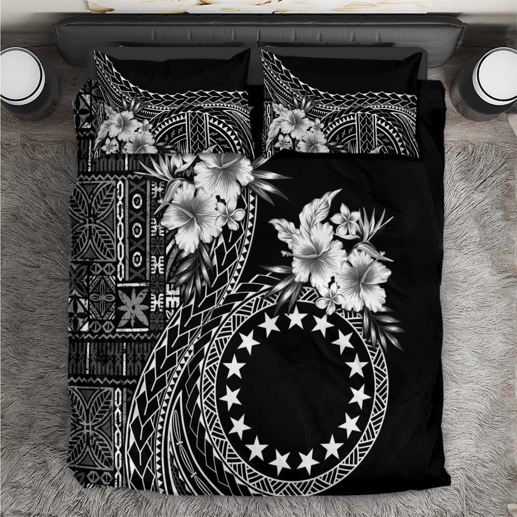 Kia Orana Cook Islands Bedding Set Tiare and Stars LT7 Black - Polynesian Pride