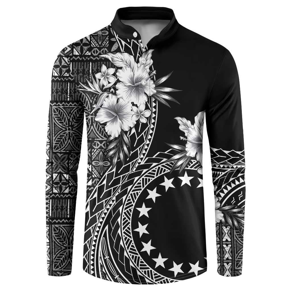 Kia Orana Cook Islands Button Sweatshirt Tiare and Stars LT7 Black - Polynesian Pride