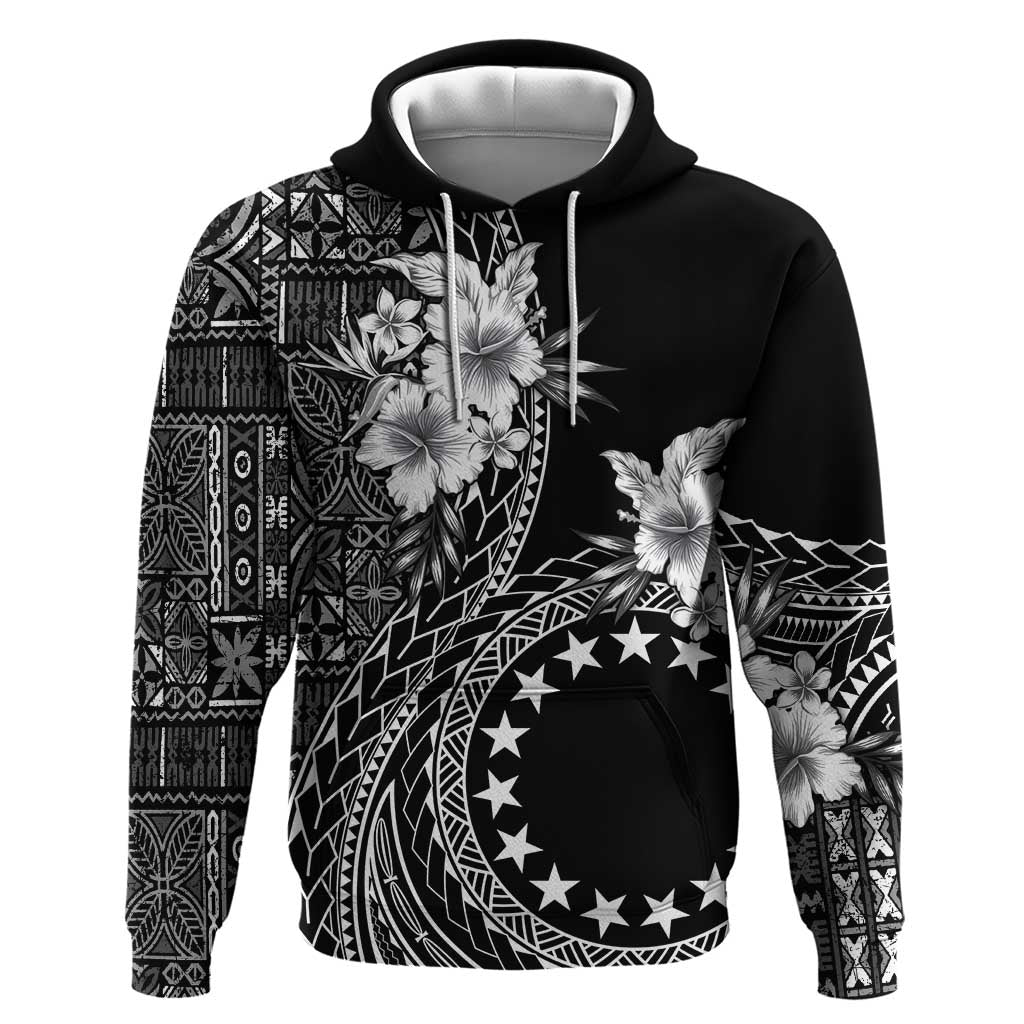 Kia Orana Cook Islands Hoodie Tiare and Stars LT7 Pullover Hoodie Black - Polynesian Pride