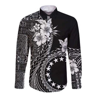 Kia Orana Cook Islands Long Sleeve Button Shirt Tiare and Stars LT7 Unisex Black - Polynesian Pride