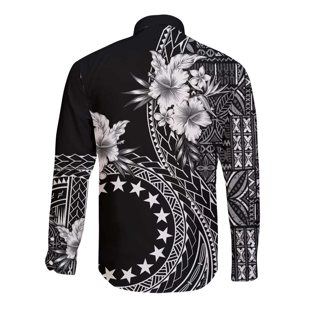 Kia Orana Cook Islands Long Sleeve Button Shirt Tiare and Stars LT7 - Polynesian Pride