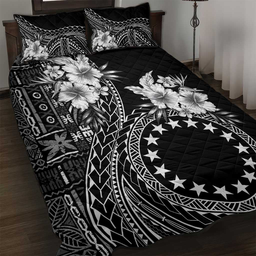 Kia Orana Cook Islands Quilt Bed Set Tiare and Stars LT7 Black - Polynesian Pride