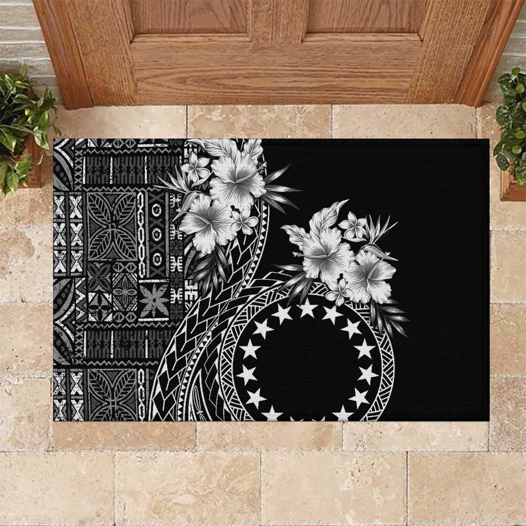 Kia Orana Cook Islands Rubber Doormat Tiare and Stars LT7 Black - Polynesian Pride