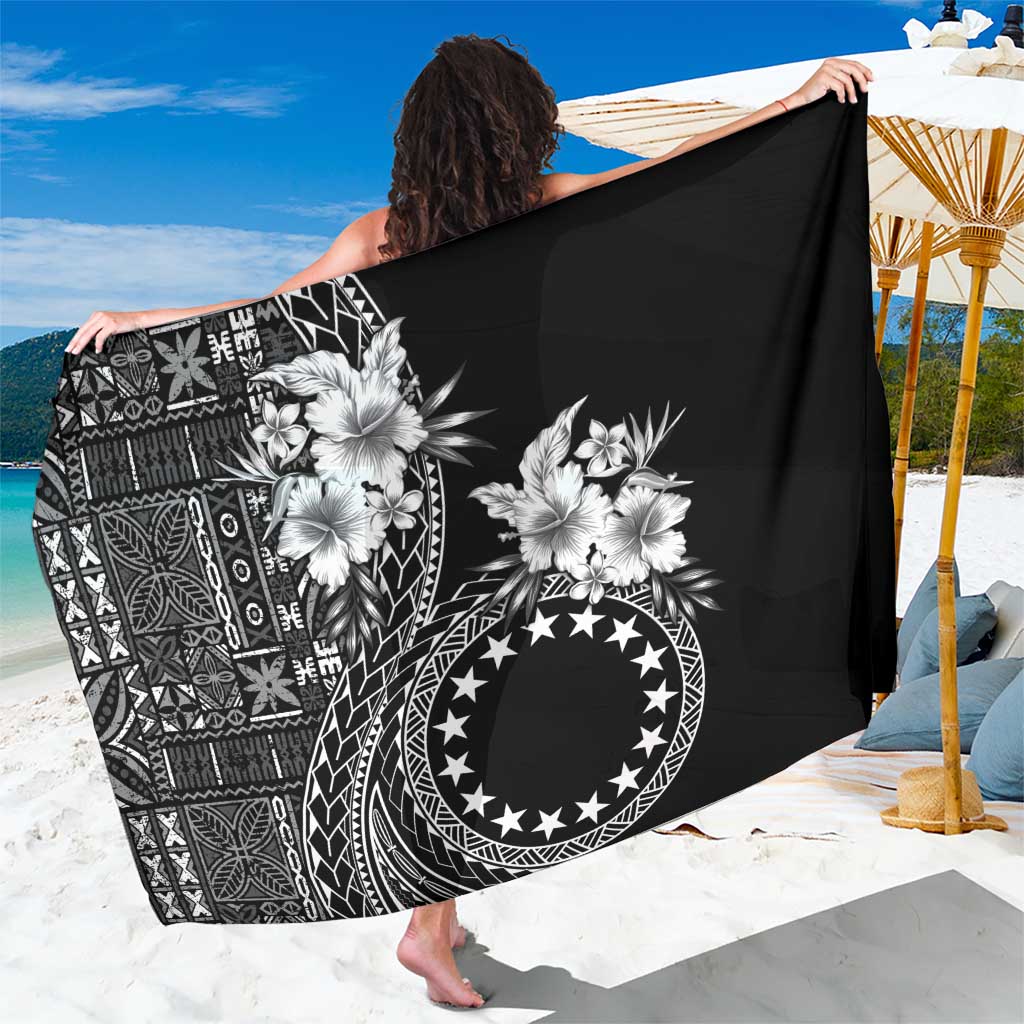 Kia Orana Cook Islands Sarong Tiare and Stars LT7 One Size 44 x 66 inches Black - Polynesian Pride