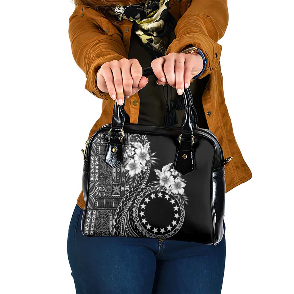 Kia Orana Cook Islands Shoulder Handbag Tiare and Stars LT7 One Size Black - Polynesian Pride