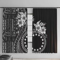 Kia Orana Cook Islands Window Curtain Tiare and Stars LT7 With Hooks Black - Polynesian Pride