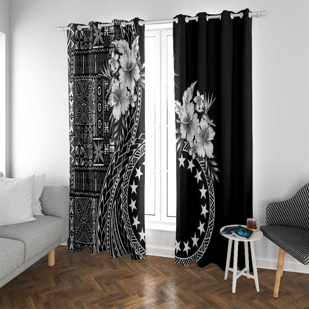 Kia Orana Cook Islands Window Curtain Tiare and Stars LT7 With Grommets Black - Polynesian Pride