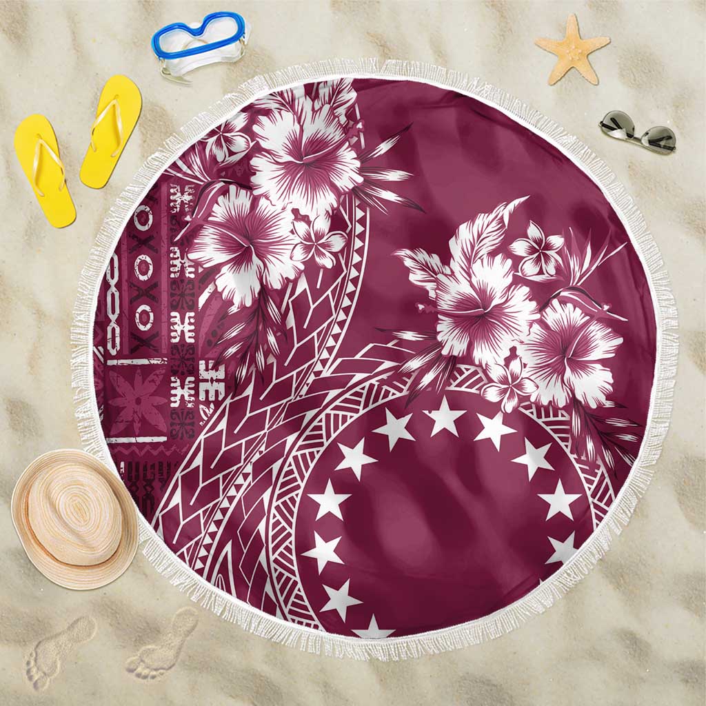 Kia Orana Cook Islands Beach Blanket Tiare and Stars - Maroon LT7 One Size 150cm Maroon - Polynesian Pride