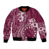 Kia Orana Cook Islands Bomber Jacket Tiare and Stars - Maroon LT7 Unisex Maroon - Polynesian Pride