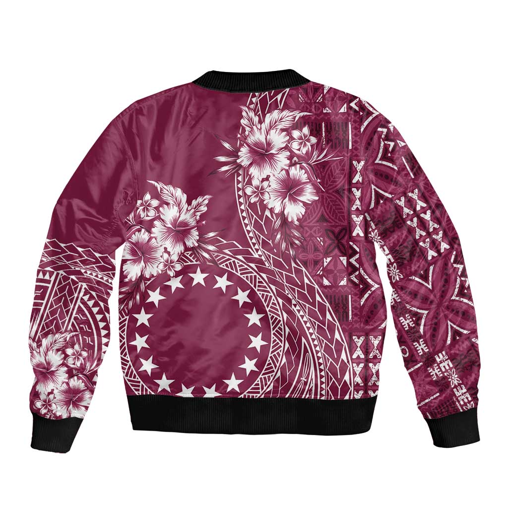 Kia Orana Cook Islands Bomber Jacket Tiare and Stars - Maroon LT7 - Polynesian Pride
