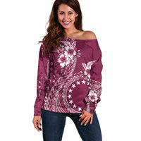 Kia Orana Cook Islands Off Shoulder Sweater Tiare and Stars - Maroon LT7 Women Maroon - Polynesian Pride