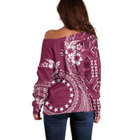 Kia Orana Cook Islands Off Shoulder Sweater Tiare and Stars - Maroon LT7 - Polynesian Pride