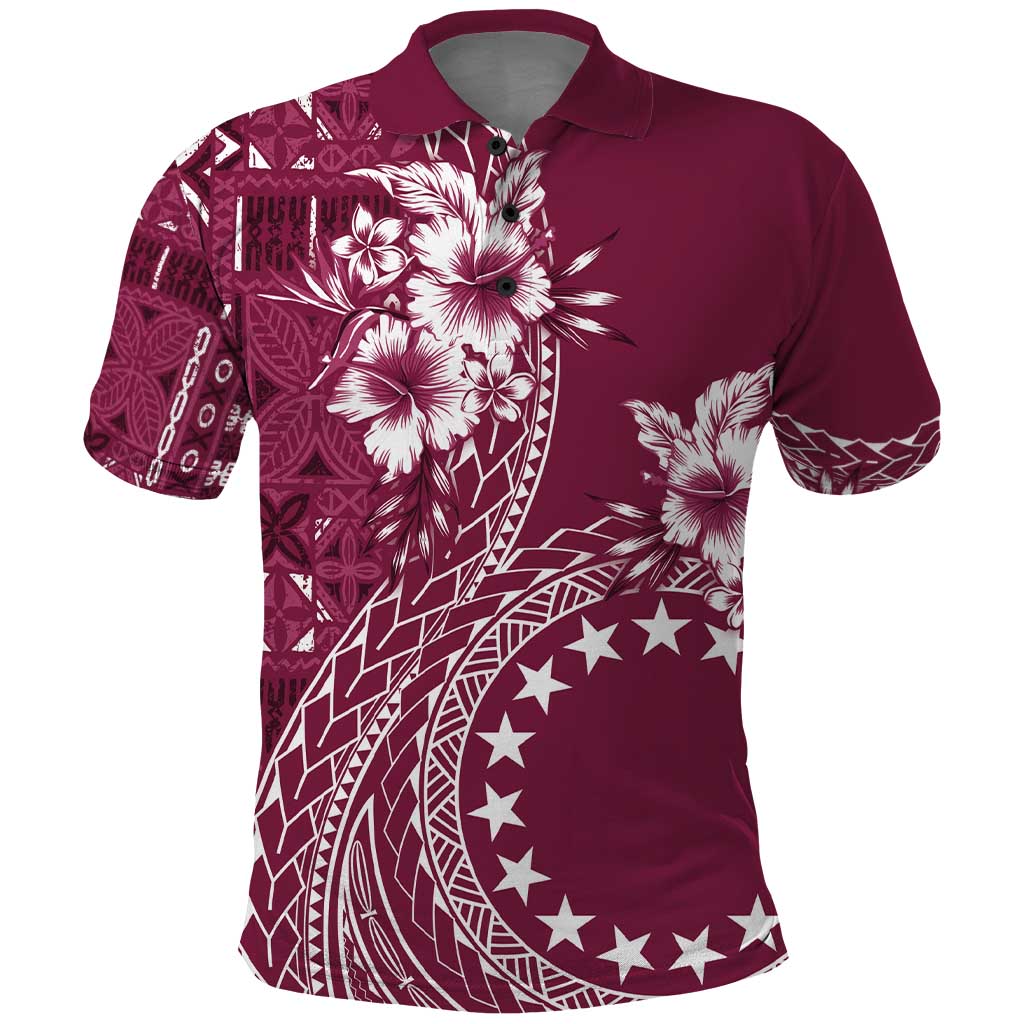 Kia Orana Cook Islands Polo Shirt Tiare and Stars - Maroon LT7 Maroon - Polynesian Pride