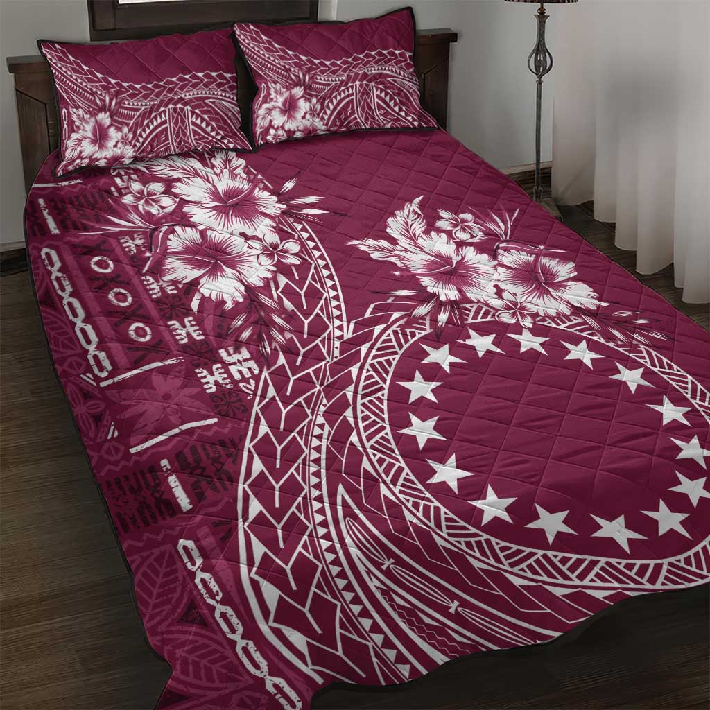 Kia Orana Cook Islands Quilt Bed Set Tiare and Stars - Maroon LT7 Maroon - Polynesian Pride