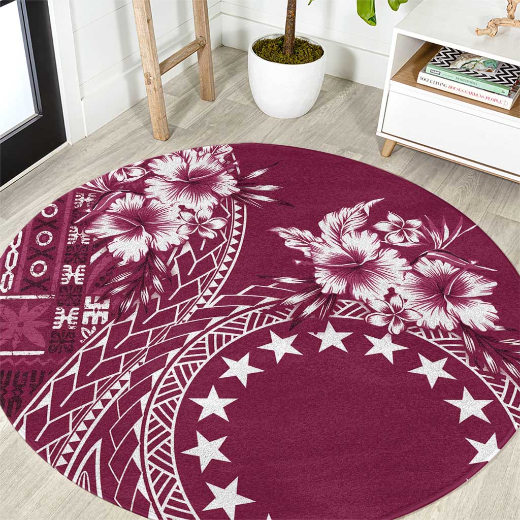 Kia Orana Cook Islands Round Carpet Tiare and Stars - Maroon LT7 Maroon - Polynesian Pride