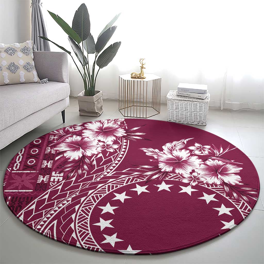 Kia Orana Cook Islands Round Carpet Tiare and Stars - Maroon LT7 - Polynesian Pride