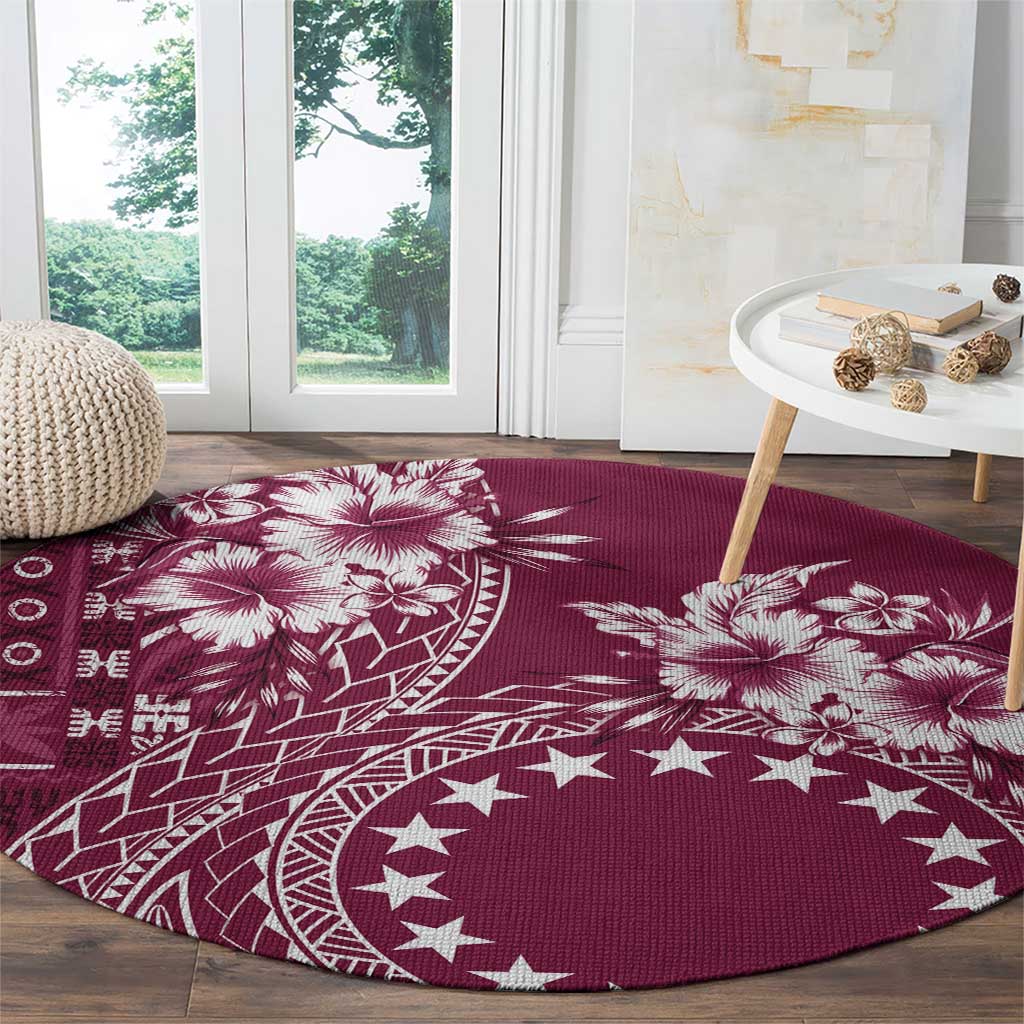 Kia Orana Cook Islands Round Carpet Tiare and Stars - Maroon LT7 - Polynesian Pride